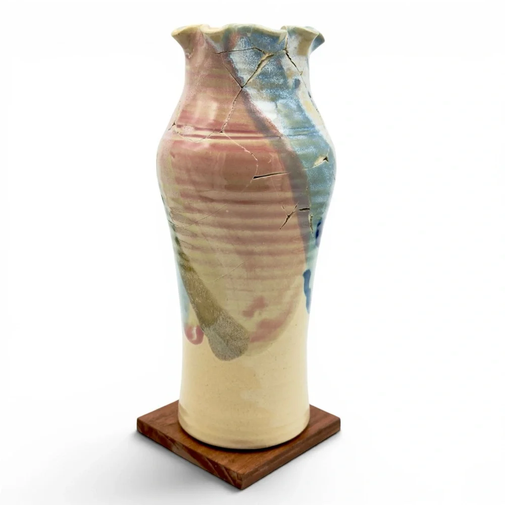 Kintsugi Vase 11” Hand Thrown Studio Pottery Gold Crack Art Personal Growth Gift